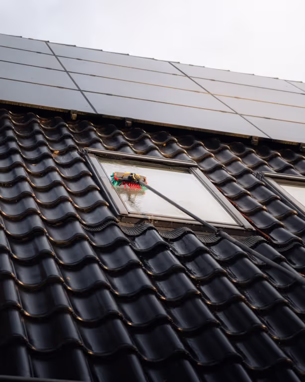 Glazen laten wassen met een telescoopborstel